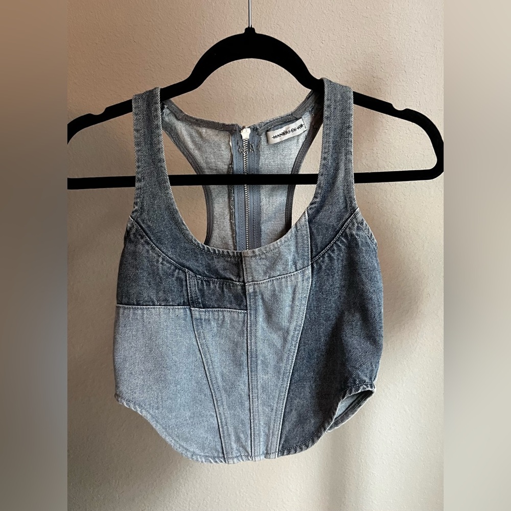 Maniere De Voir Denim Crop Top